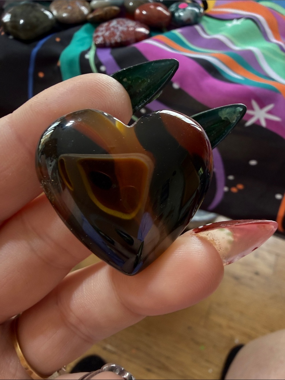 Polished Heart Stone Accent - Brown & Black Marbled